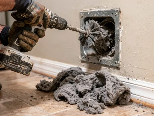 Certified Canyon Lake Dryer Vent Cleaning technician performing dryer vent cleaning in Canyon Lake