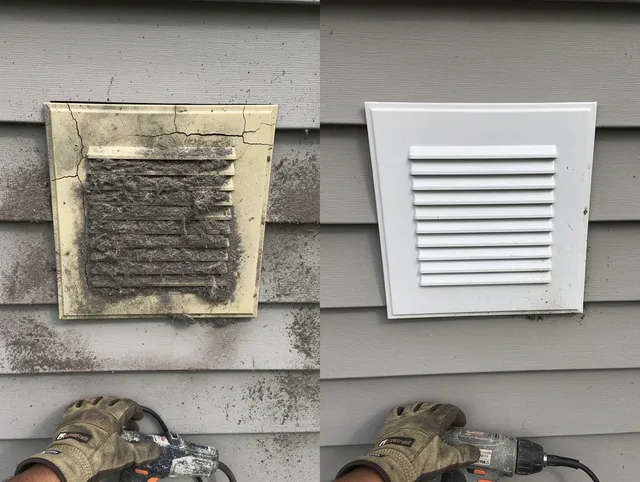 Canyon Lake Dryer Vent Cleaning technician installing high-quality dryer vent cover at a residential property in Canyon Lake