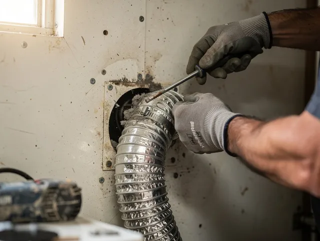 Canyon Lake Dryer Vent Cleaning technician performing precise dryer vent hose installation in Canyon Lake